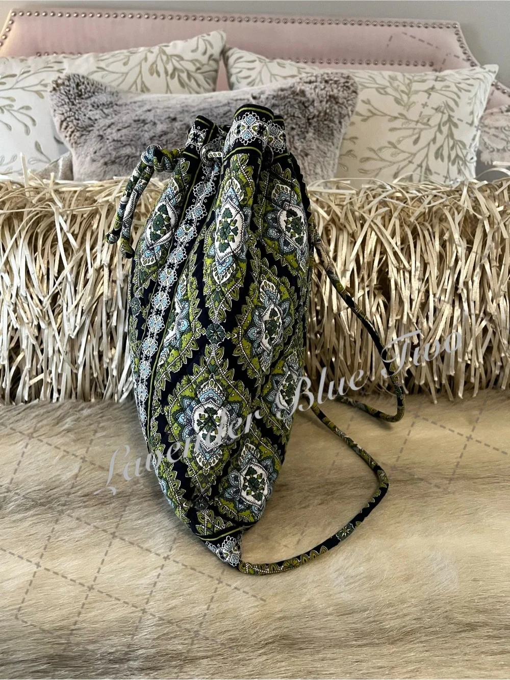 Vintage VERA BRADLEY Cambridge 2007 Drawstring Zipper Front Backpack Y2K Green